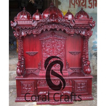 Exquisite Hand Carved Teak Wood Temple in Cherry Red Polish (CS004) Exquisite Hand Carved Teak Wood Temple in Cherry Red Polish (CS004)