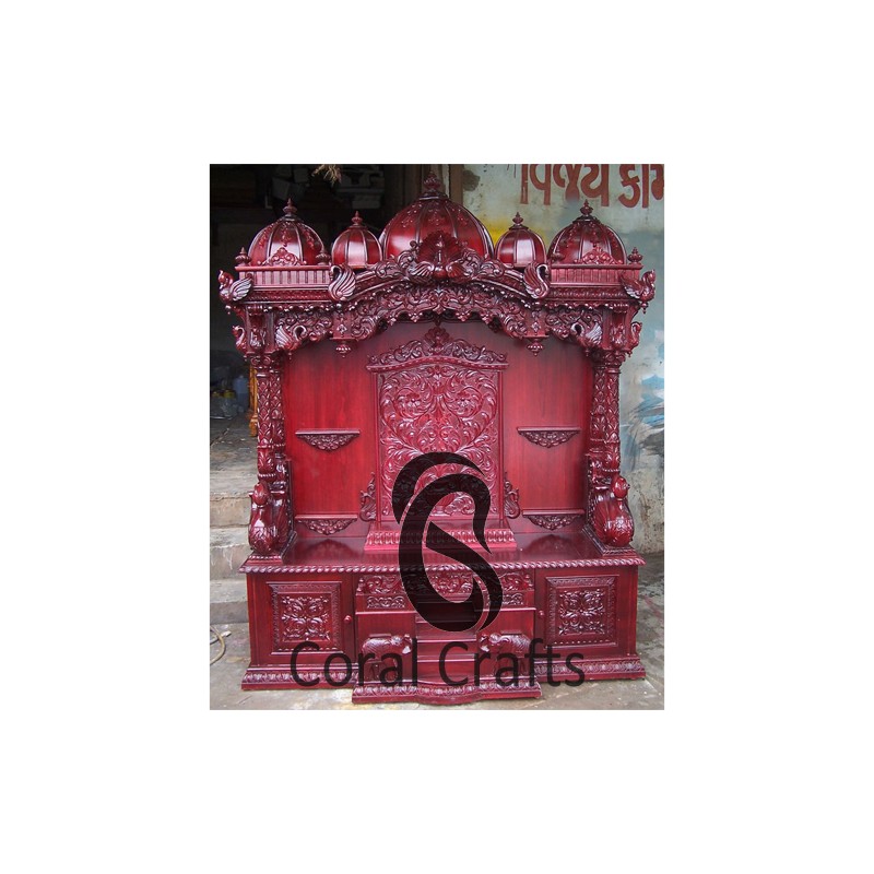 Exquisite Hand Carved Teak Wood Temple in Cherry Red Polish (CS004) Exquisite Hand Carved Teak Wood Temple in Cherry Red Polish (CS004)